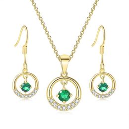 Chains TENGTENGFIT Cubic Zirconia Pendant Yellow Gold Plated Necklace & Earrings Green Simulated Emerald Fashion Jewelry Sets292u