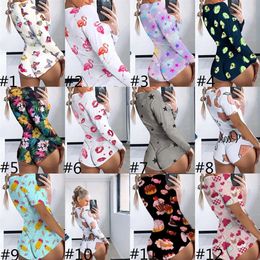 New Style Print Pajamas Sexy Button Pajamas High Quality Long Sleeve Women Romper Onesie Adult Many Colours Size S-XXXL226t