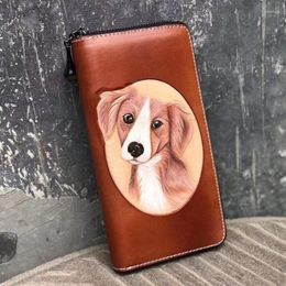 Wallets Handmade Ladies Lovely Puppy Purses Women Long Clutch Vegetable Tanned Leather Wallet Card Holder Birthday Present