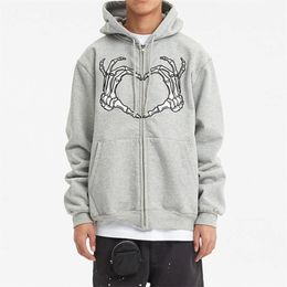 Men's Hoodies Sweatshirts Men's Y2K Aesthetic Gothic Hoodie Halloween Graphic Skeleton Print Long Sleeve Zip Up Sweatshirts Jacket 90s Coat Streetwear 230915