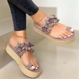 Slippers 2021 Women's Beach Summer Wedge Heels High Lady Flowers Sandals Pure Colour Large Size 35-43D425