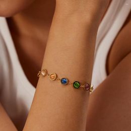 Link Bracelets Creative Colourful Natural Stone Bracelet For Women Classic 18K Gold Chain Ladies Stainless Steel