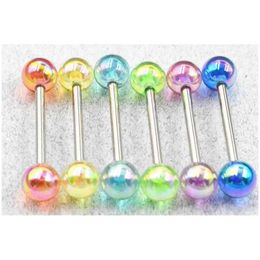 Tongue Rings 100Pcs Tongue/ Nipple Shield Ring Barbells Straight Bar 14G Ab Colorf Balls Body Piercing Jewellery 1.6X16X6/6Mm D Dhgarden Dhizn