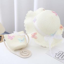 Hats Princess Style Kids Sun Hat Bag Set Po Prop Decorative Cute Windproof Fixed Strap Girls