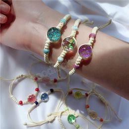 New Dried Flower Glass Ball Bracelet for Women Girls Bohemian Adjustable Rope Bracelet Couple Wristband Bangles Jewelry Gifts