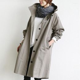 Women's Trench Coats 4XLWomen's Long Windbreaker Coat Spring Autumn Sleeve Loose Hooded Jacket Overcoat With Lining Y232