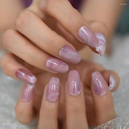 False Nails Marble Design Coffin Nail Medium Artificial High Quality Arts Pink Professional Ballerina