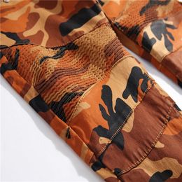 Fashion-QMGOOD Streetwear Men's Camouflage Jeans Motocycle Camo Slim Jeans Suit for Men Biker Hip-hop with Zipper Pants3127