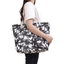 Evening Bags Canvas Shopping Bag Shoulder Eco-Friendly Portable Handbags Coconut Tree Print Storage Grocery Fast Drop Tote