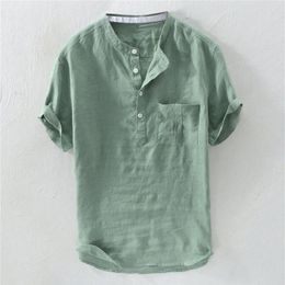 Men's Casual Shirts Camisas Men Shirt Summer Home Pure Color Button Linen Solid Short Sleeve Retro Tops Blouse Clothing Camis304P