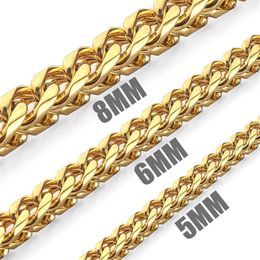 5mm 6mm 8mm Gold Stainless Steel Franco Box Curb Chain Link for Men Women Punk Necklace 18-30 inch with velvet bag306i2833