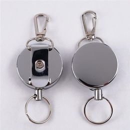 Keychains 1 Pcs Retractable Resilience Steel Wire Rope Elastic Keychain Recoil Sporty Alarm Key Ring Anti Lost Ski Pass ID Card200t