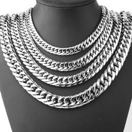 9 13 15mm Men's Fashion Cool Silver Stainless Steel Bling Curb Necklace Chain 8"-40" Top Quality234P