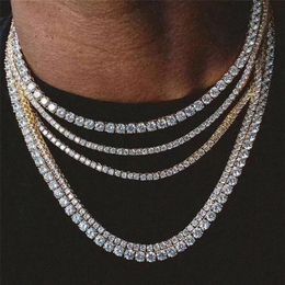 Mens Hiphop Iced Out Chains Jewellery Diamond One Row Tennis Chain Hip Hop Jewellery Necklace 3mm 4mm Silver Rose Gold Crystal Chain N254R