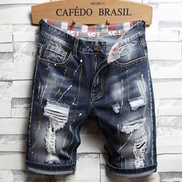 Unique Men Ripped Denim Shorts Vintage Fashion Designer Men's Washed Knee Length Jeans Summer Hip Hop Short pants Mens Trouse278b