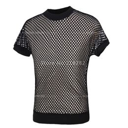 Whole- sNew Fashion Sexy Men's Black Fishnet TopsTransparent Mens T-shirts Net Mesh Gay See-Thru Funny Shirt Undersh240U