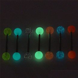 Tongue Rings 7Pcs/Set Body Piercing Jewelry Luminous Glow Acrylic Nose Barbell Bars Drop Delivery Dhgarden Dh6Bu
