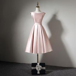 Blush Pink Satin Short Bridesmaid Dresses Lace Up 2020 Knee Length Party Dress Robe De Soiree190x
