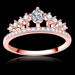 New Rose Gold Color Romentic Handsome Wedding Rings for Women Crown Cubic Zircon Engagement2639