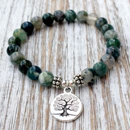 SN1072 Genuine Moss Agate Bracelet Fashion Yoga Bracelet Wrist Mala Beads Tree of Life Healing Bracelet Nature Stone Buddhist Jewe233a