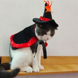 Dog Apparel Halloween Pet Cape Hat Set Cats witch Clothes Cosplay Witch Dress Cat Costume Pets Products Accessories Props 230915