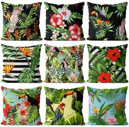 Pillow Modern Tropical Rain Forest Square Throw Pillow/almofadas Case 43 53 Vintage Bird Flower Leaf Green Cover Home Decore