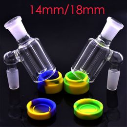 Wholesale hookahs mini Glass Ash Catcher with 14mm 18mm 7ml Silicone wax Container Reclaimer Thick Pyrex Ashcatcher for Water dab rig oil burner Bongs pipe