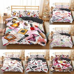 Homesky Makeup Lipstick luxury Bedding Set Cosmetic Pink Duvet Cover Girls Women Bed Set Home Textiles Bedclothes 3 4pcs 201127160T