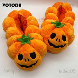 Slippers Halloween Pumpkin Slippers Women Cartoon Cute Plush Shoes Thick Soled Home Silent Floor Slides Unisex Festive Shoes Men Winter babiq05