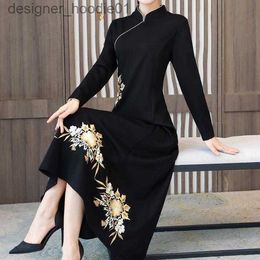 Basic Casual Dresses Casual Dresses Chinese Dress For Women Long Autumn Winter Plus Velvet Thickening Lady Elegant Fashion Over The Knee Party MT751 L230916
