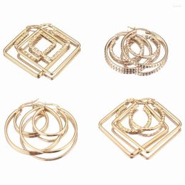 Dangle Earrings 2pcs Gold-Plate Geometric Stainless Steel Big Hoop Circle Triangle Earring For Women Fashion Punk Jewellery Findings