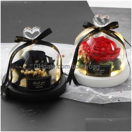 Decorative Flowers Wreaths Real Roses In Flask Glass Dome Rose Eternal Preserved Valentines Day Gift Girlfriend Drop Delivery Home Gar Dhlo1