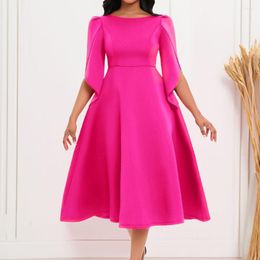 Casual Dresses Women Spring Summer Arrival Upscale Solid Color Round Neck Zipper 3/4 Sleeve Elegant Fashionable Dress Mid Length