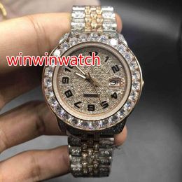 Full iced out two tone watch men's automatic diamonds rose gold watches 40mm diamonds dial works smooth hands wristwatch new 274L