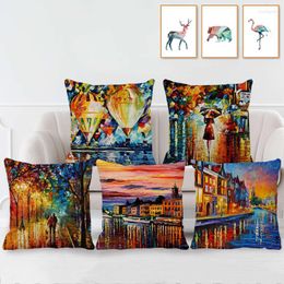 Pillow Landscape Series Cover European And American City Natural Scenery Painted Linen Pillowcase Covers Decor Home