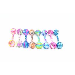 Tongue Rings 100Pcs Body Jewelry Piercing Ring Bells Nipple Bar 14G1.6Mmx16Mmx6/6Mm Trip Colors Shippment Drop Delivery Dhgarden Dhlmj