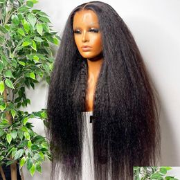 Human Hair Wigs 360 Hd Kinky Straight Glueless Frontal 13X4 Lace Front Wig Yaki Brazilian Virgin Pre Plucked For Black Women Drop De Dhdnf