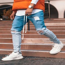 Men Gradient Colour Ripped Jeans Casual Sport Joggers Jeans Mens Slim Motor Biker Hip Hop Zipper Denim Pants Trousers245O