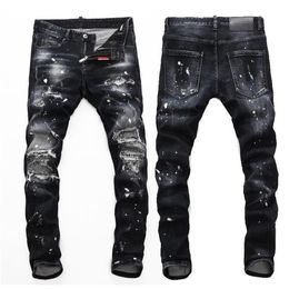 Men's Jeans European Nightclub Style Brand Black Italy Luxury Men Denim Trousers Patchwork Slim Letter Pencil Pants For173m