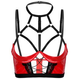 Women Halter Bra Tops Lingerie Latex Sex Exotic Tank Pole Dancing Sexy Costumes Punk Clothes Faux Leather Underwire Unlined Bras S265z