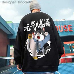 Mens Hoodies Sweatshirts Mens oversize M5XL round neck sweater mens capless loose trendy fat plus size mens autumn and winter tops American style capless mens sweate