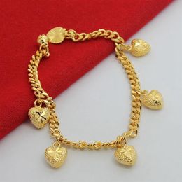 Heart Link Wrist Chain Lovely Charm Bracelet 18K Yellow Gold Filled Solid Fashion Womens Girls Bracelet Gift292T