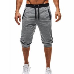 Men's Cotton Capris Pants Slim Cotton Cropped Joggers Elastic Wasit Pants with Pockets and Drawstring Sports Pants Harem Trou221y