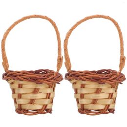 Jewellery Pouches 2 Pcs Mini Floral Basket Hand Woven Storage Hamper Groceries Baskets Handles Rattan