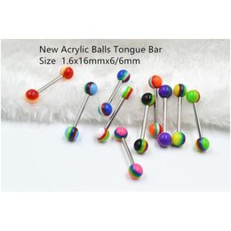 Tongue Rings 100Pcs Tongue/ Nipple Shield Ring Barbells Straight Bar 14G Four Strip Balls Body Piercing Jewellery 1.6X16X6/6Mm Dhgarden Dhxn3