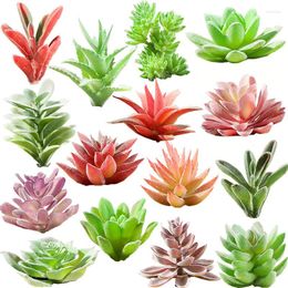 Decorative Flowers Mini Artificial Succulents Bonsai Plants With White Pots Fake Simulation Green For Home Room Office Desk Table DIY Decor