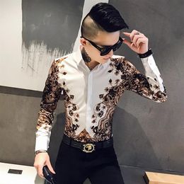 Men's Casual Shirts Fashion Brand Mens Printed Shirt Slim Long-Sleeved Baroque Party Club Clothing Camisa Luxury Royal Men Tu304W