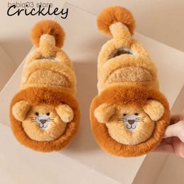 Slipper Cartoon Lion Children's Winter Shoes Cute 3D Animals Floor Slippers For Kids Flats Warm Plush Design Child Girls Boys Slippers T230916