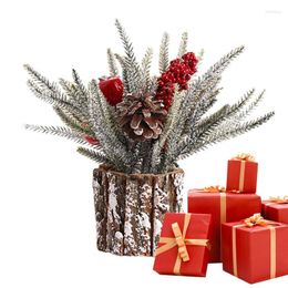 Christmas Decorations Mini Tree Artificial Tabletop Red Berries Snow Covered Branches Desk Ornaments Small