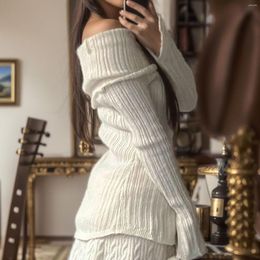 Женские свитера, элегантный белый свитер с открытыми плечами для женщин, сексуальный дизайн, вязаный топ с длинными рукавами, толстовка, мужская толстовка